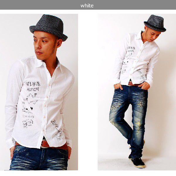 長袖シャツ 手書きプリントシャンブレーシャツ/ダンガリーシャツ/オックス/メンズ |  | 03