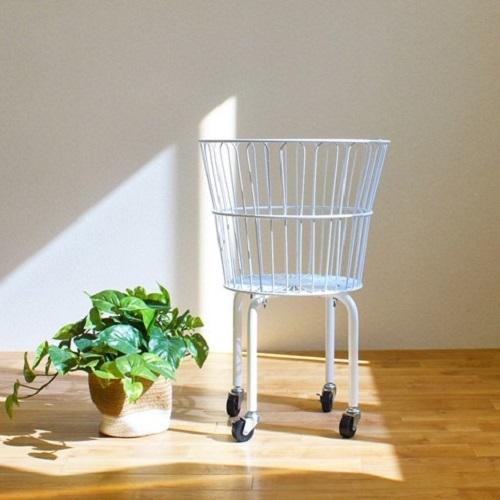 りんご　ワゴン ランドリーワゴン 2段 木製 バスケット付 セット R-51-05」龍門