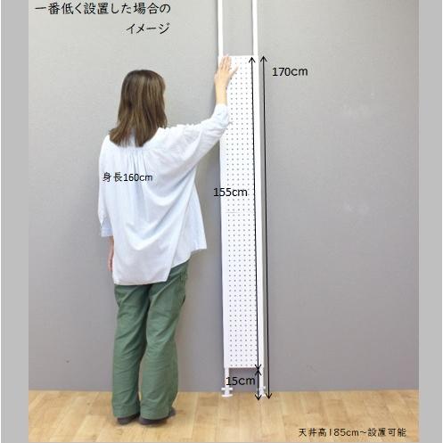 突っ張りパンチングパネル 玄関 収納 スリム (白, W200) 突っ張りパンチングパネルW200 有孔ボード スチール 壁面収納