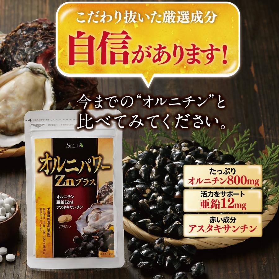 オルニパワー ZNプラス オルニチン しじみ 牡蠣 亜鉛 サプリ サプリメント (120粒入)2袋 ステラ漢方公式保証の画像