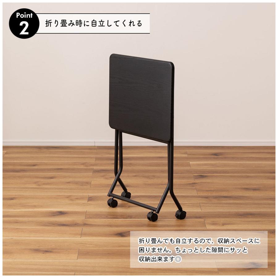 折りたたみ式テーブル ハイテーブル キャスター付き 移動 転がる おしゃれ 高さ70cm キッチン 作業デスク シンプル ブラック 黒 |  | 06