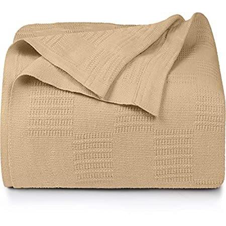 Utopia Bedding Cotton Queen Blanket Beige - 90x90 Inches Blanket for Bed -