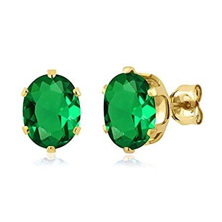 Gem Stone King 2.3カラット ナノエメラルド ピアス レディース シルバー925 イエローゴールドコーティング