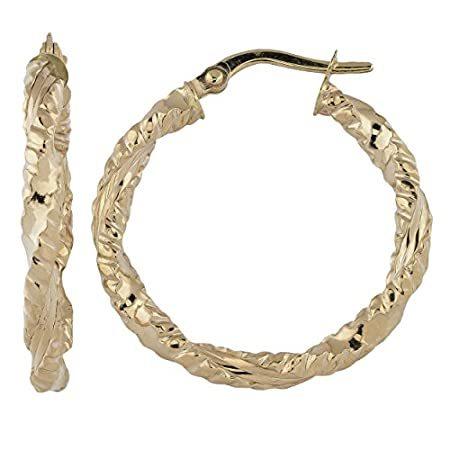 10 Kイエローゴールド3 x 20 mmテクスチャフープイヤリング