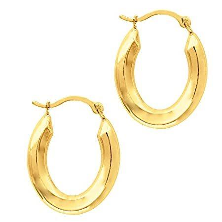10k Yellow Gold Shiny Oval Shape Hoop Earrings， Diameter 20mm