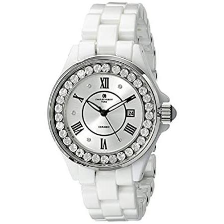 Ladies Charles Hubert Crystal Bezel White Ceramic Watch