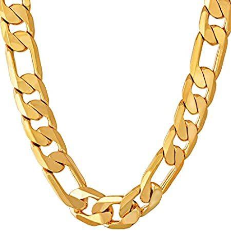 Lifetime Jewelry 11mm ダイヤモンドカット フィガロチェーンネックレス 24K 純金メッキ ゴールド
