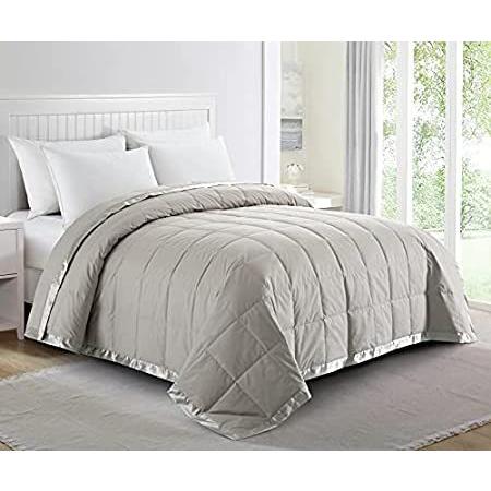puredown Soft Lightweight Down Blanket with Satin Trim for Bed 100% Cotton,