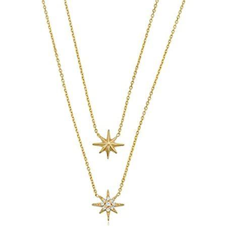 14 KイエローゴールドとキュービックジルコニアNorth Star Layeredネックレス(18インチ)