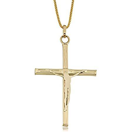 14 K黄色ゴールド十字架ネックレス(18インチ)