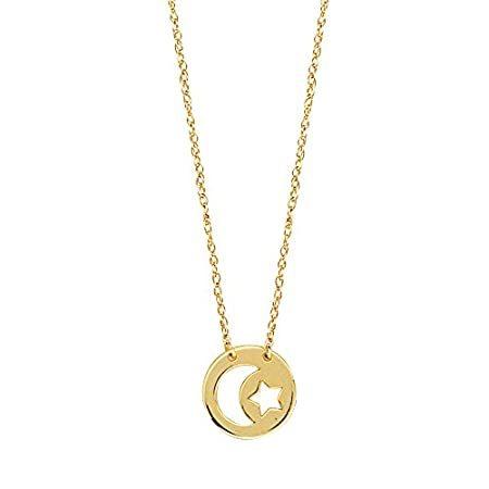 14K Yellow Gold Mini Moon And Star Pendant Necklace, 16 To 18 Inches Adjust