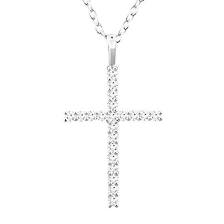 0.30カラットCTW10 Kゴールドラウンドダイヤモンドレディースクロスペンダント1 / 3 ct (シルバーチェーン付属
