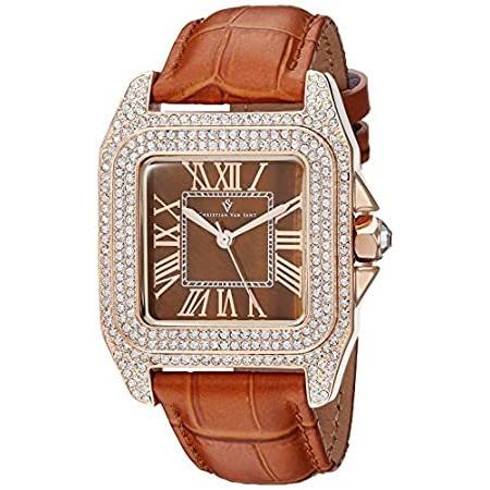 Christian Van Sant レディース Radieuse」クォーツ真鍮とレザーカジュアルウォッチ、色ブラウン（モデル：Cv4423） イエロ