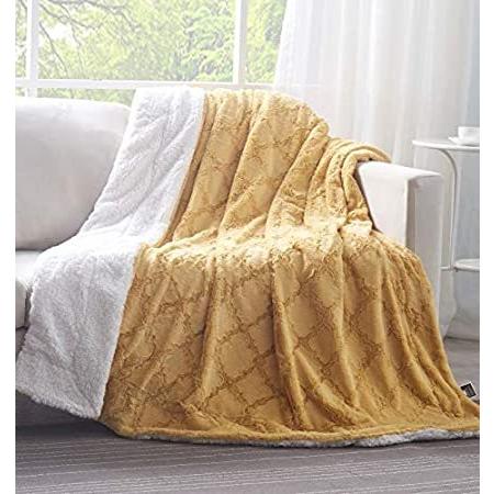 Tache Mustard Yellow Moroccan Lattice Diamond Pattern Warm Soft Faux Fur Wh