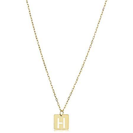 Kooljewelry 14Kイエローゴールド スクエアタイルカットアウト イニシャルペンダントネックレス (16または18インチに調整可)