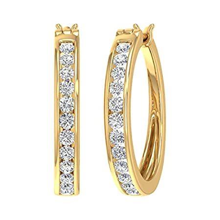 1カラット チャネルセット ダイヤモンド フープ イヤリング 14K ソリッドゴールド