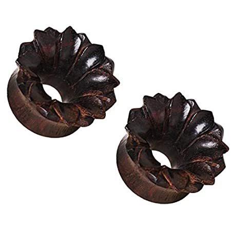Pierced Owl 手彫り ダークブラウン 蓮の花 ソノ 木製トンネルプラグ ペアで販売