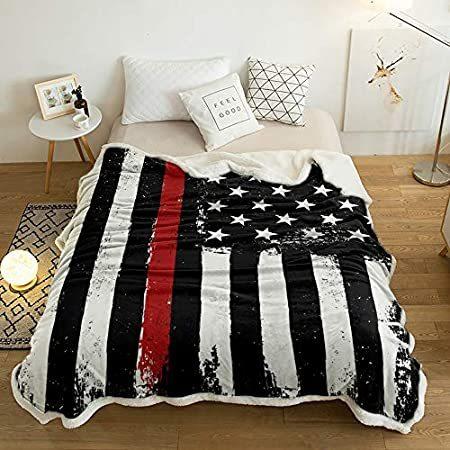 品質のいい Sherpa Fleece Re Decor Home Flag American Red and White Black Blanket Throw 毛布、ブランケット