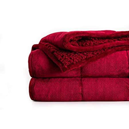 BUZIO シェルパフリース 重みのあるブランケット 12ポンド 大人用 ユニカラー ウルトラソフト フリースとシェルパ 両面 心地よいフラシ天ブラン
