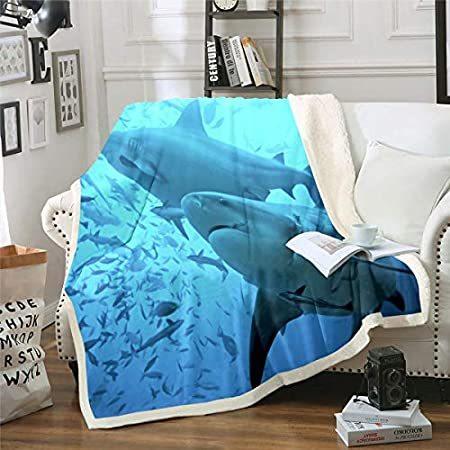 シャークフリースブランケット ソファ/カウチ/海洋テーマ シェルパ スロー ブランケット 装飾 海 水中 世界 ファジーブランケット クリーチャー シ