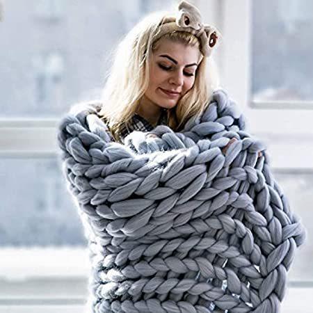 DIRUNEN 厚手ニットブランケット ハンドメイド ソフトニットスロー ベッド ベッドルーム 装飾 かさばるソファ グレー 40インチ×59インチ