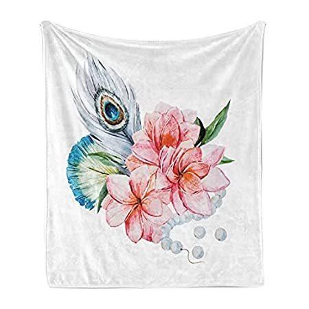 高質 Ambesonne Style Watercolor Blanket, Throw Fleece Flannel Soft Flora Shabby 毛布、ブランケット