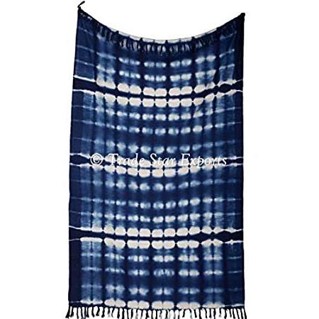 Trade Star タッセル付きライズハンドルームインディゴスローブランケットエトニックハンドタイダイ染めベッドスロー寝具用本物のコットンスローリビ