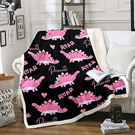 注目ショップ・ブランドのギフト Sherpa Dinosaur Girls Blanket Soft Ultra Blanket Throw Dino Pink Cute Kids 毛布、ブランケット