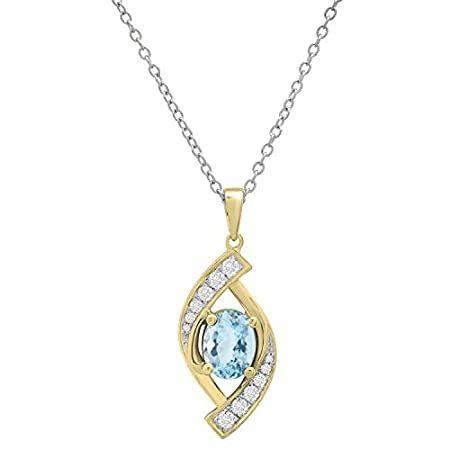 男女兼用 Dazzlingrock Collection 8X6 MM Oval Aquamarine & Round White Diamond Ladies ネックレス、ペンダント