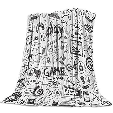 ゲームテーマスローブランケット 暖かいふわふわのフラシ天ベッドブランケット フリース 50x60インチ フランネルブランケット ブラック ホワイト ス