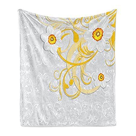 売れ筋アイテムラン Ambesonne スイセン 心地よいフ フローラルリピート渦巻きカーブスプリングパターン 装飾背景に水仙 ソフトフランネルフリーススローブランケット 毛布 ブランケット Tasuki Pass The Baton Com