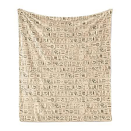 正式的 Print Egyptian Ambesonne Soft Hiero Dated Old Blanket, Throw Fleece Flannel 毛布、ブランケット