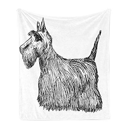 素晴らしい外見 スコッティ犬 Ambesonne ソフトフランネル 屋 心地よいフラシ天 スコットランドテリアのイラスト入り