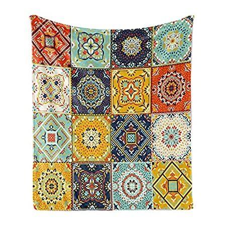 【正規逆輸入品】 Lunarable Vintage P and Colorful Blanket, Throw Fleece Flannel Soft Turkish 毛布、ブランケット