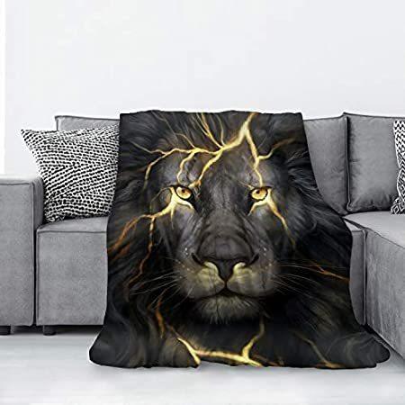 【セール】 AIBILEEN Black Golden Lion Flannel Blanket Microfiber Decorative Extra Soft 毛布、ブランケット