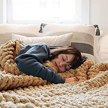 Comtest チャンキーニットブランケット ハンドメイド ソフトスローブランケット 快適で暖かいケーブルニットブランケット ソファ&ホーム装飾 カー