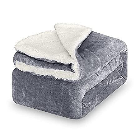 【爆売り！】 Blanket Fleece Sherpa Belleville Light an Soft Inches 100X86 Size King Gray 毛布、ブランケット