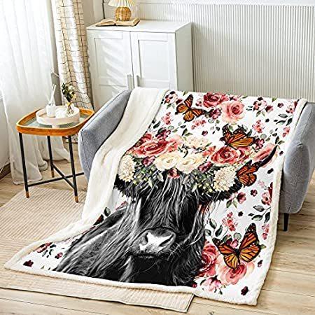 【即日発送】 Highland Cattle Blanket Throw Flower Cow Size,Cute Queen Blanket Bed Plush 毛布、ブランケット 【即日発送】 Highland Cattle Blanket Throw Flower Cow Size,Cute Queen Blanket Bed Plush 毛布、ブランケット