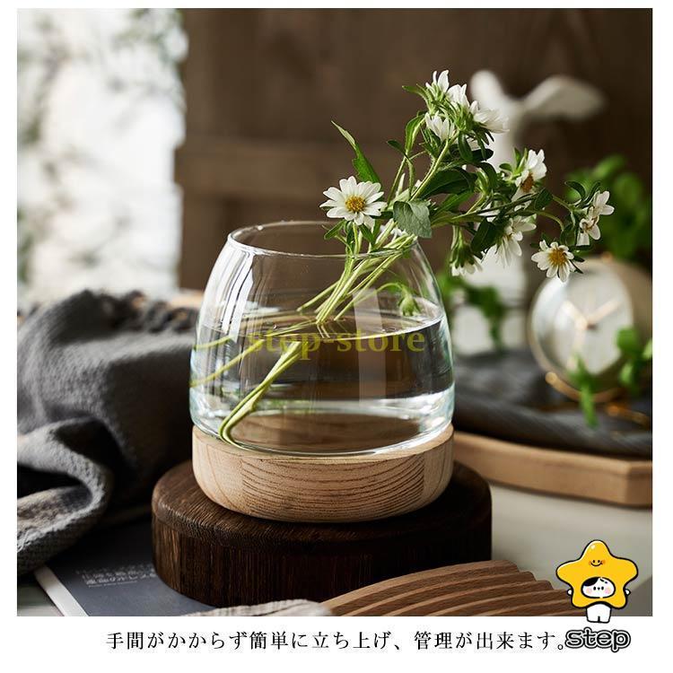 金魚鉢 ガラス製 天然木 丸型 水槽 メダカ鉢 透明 クリア 丸 鉢