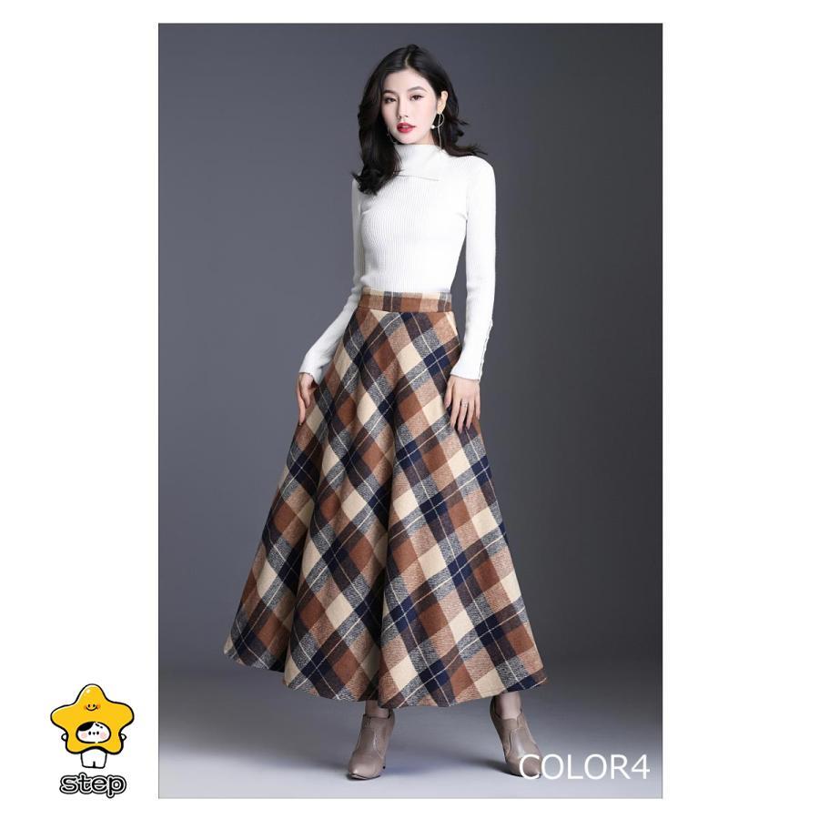 ロングスカート 秋冬 マキシスカート ロング丈 チェック柄 フレア
