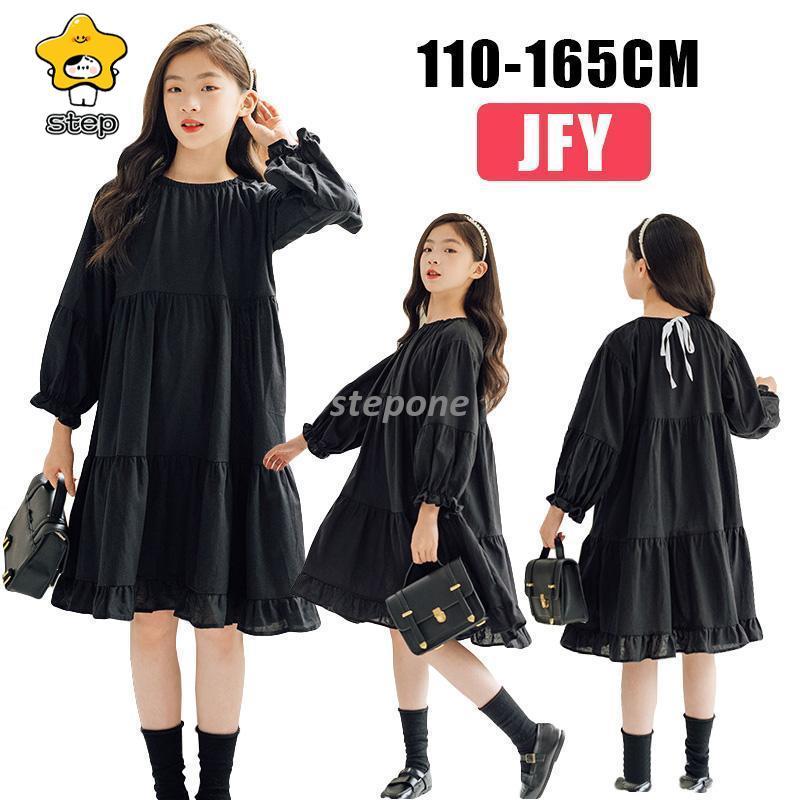 キッズ 子供 黒 ワンピース 長袖 春 秋 冬 韓国子供服 フリル
