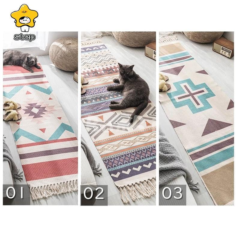 ラグマット おしゃれ カーペット ラグ 洗える 綿 コットン 北欧 リビングラグ ロング 廊下 マット 60×180cm | ブランド登録なし | 01