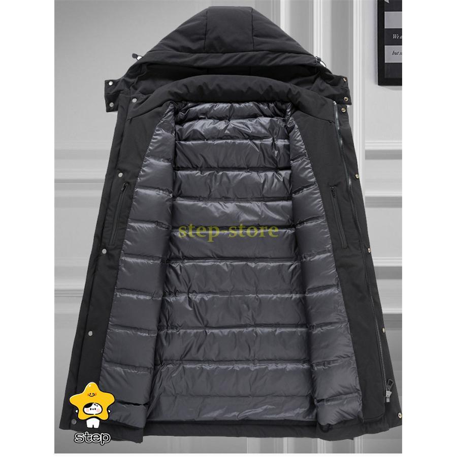 ダウンジャケット メンズ ロング丈 フード付き ダウンコート フェザー