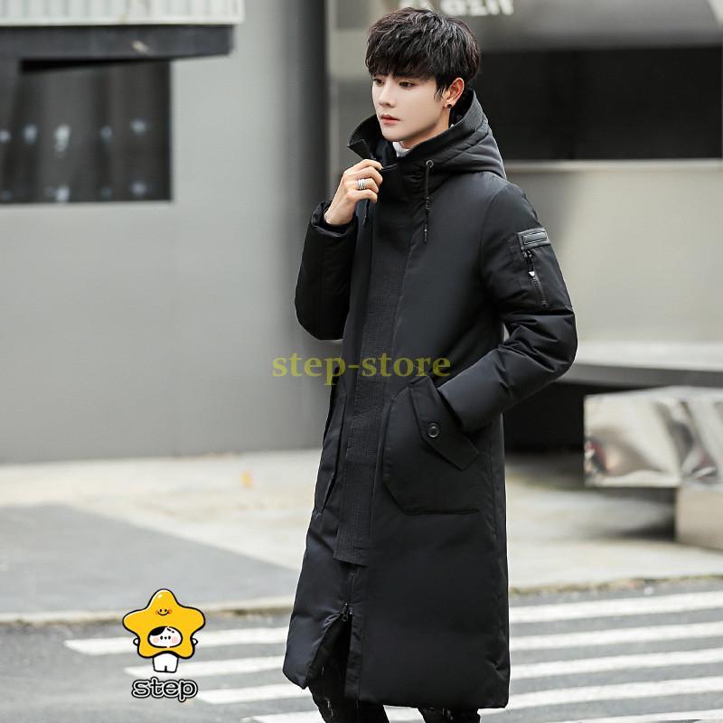 ダウンジャケット メンズ ロング丈 フード付き ダウンコート フェザー
