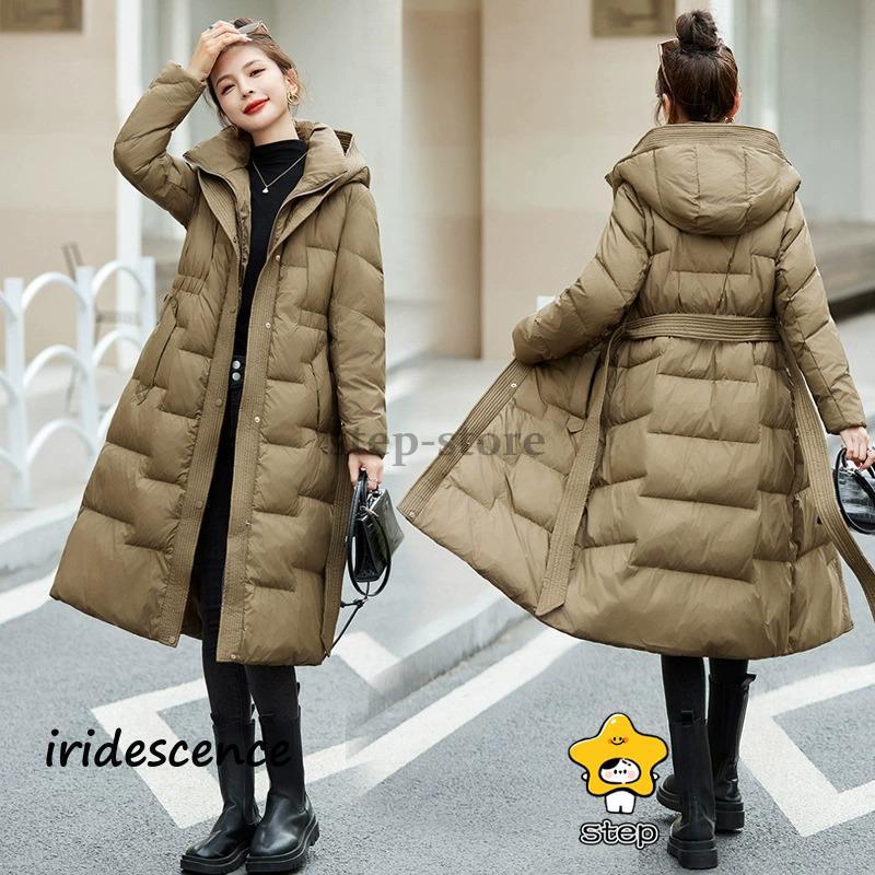 ロングダウンコート レディース ダウンジャケット ダックダウン 黒 白