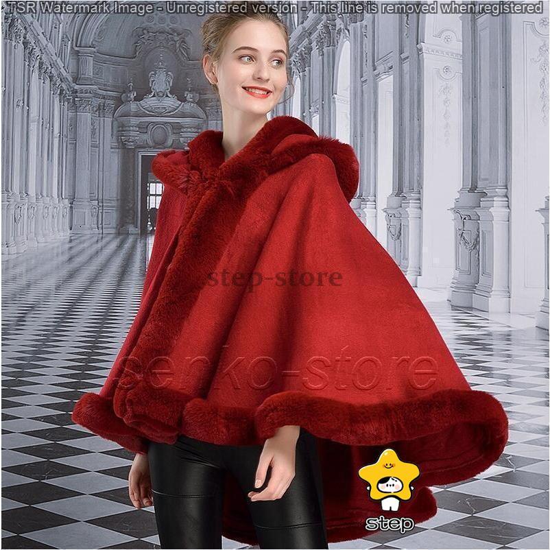 赤いファー付きケープコート Pal elfy ファー付きケープコート レッド