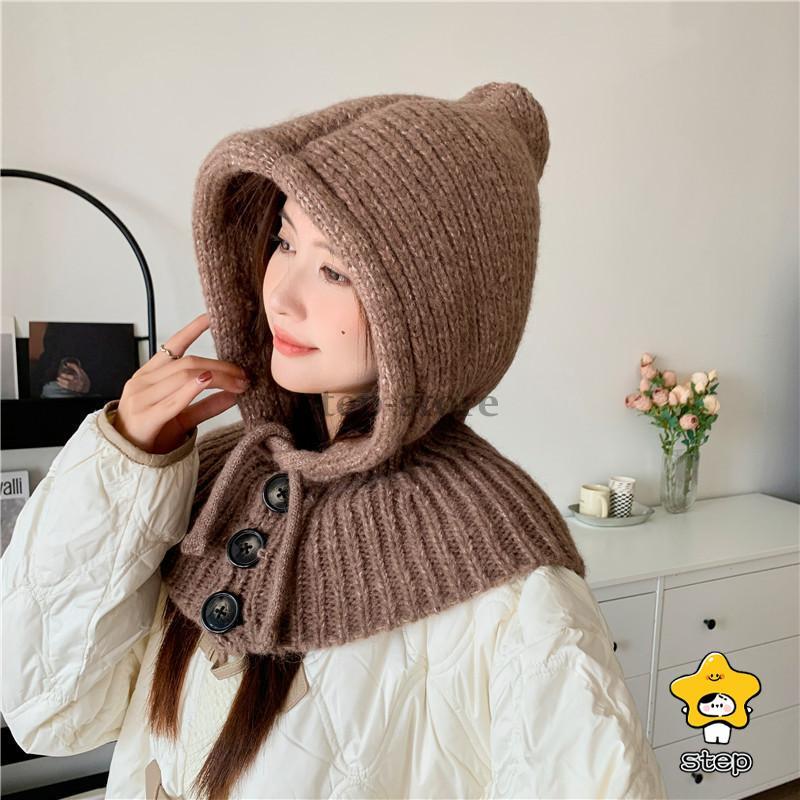 ニット 帽子 ストール 一体型 マフラー フード付きマフラー レディース