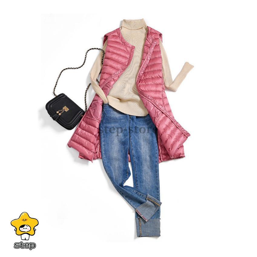 ダウンベスト レディース ロング丈 ライトダウン 軽量 前開き 中綿ベスト 袖なし チョッキ アウター 一部即納 ジャケット 防寒 保温 無地 秋冬 アウトドア 通勤 | ブランド登録なし | 11