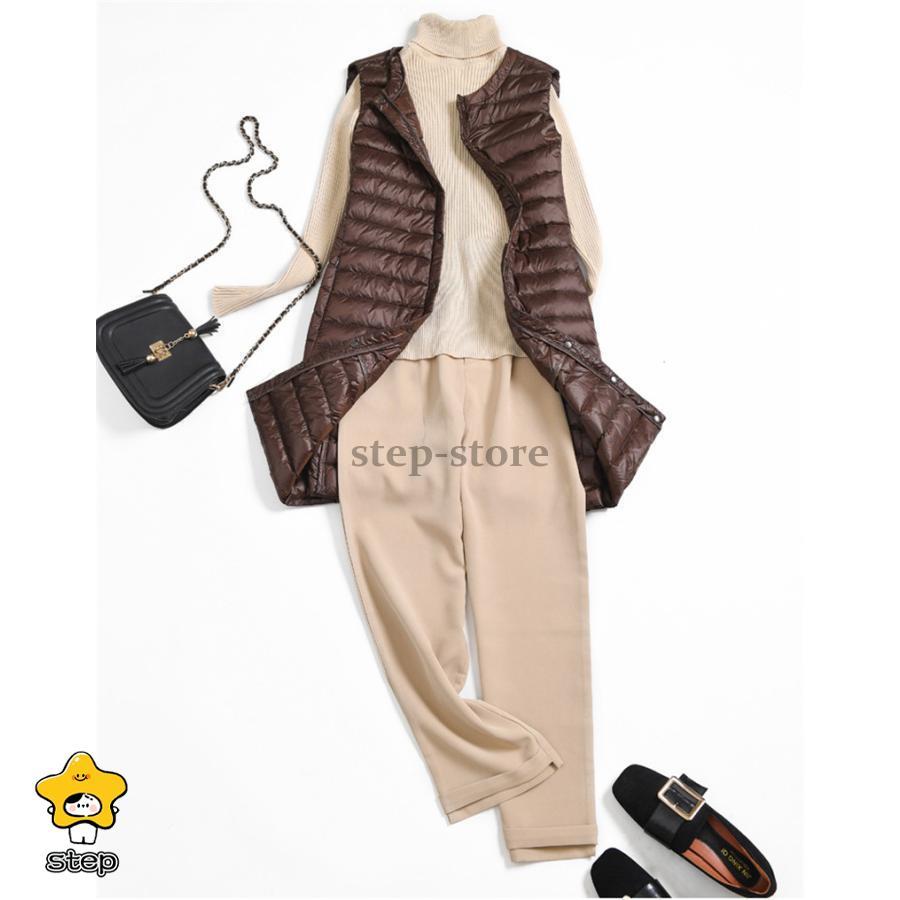 ダウンベスト レディース ロング丈 ライトダウン 軽量 前開き 中綿ベスト 袖なし チョッキ アウター 一部即納 ジャケット 防寒 保温 無地 秋冬 アウトドア 通勤 | ブランド登録なし | 12