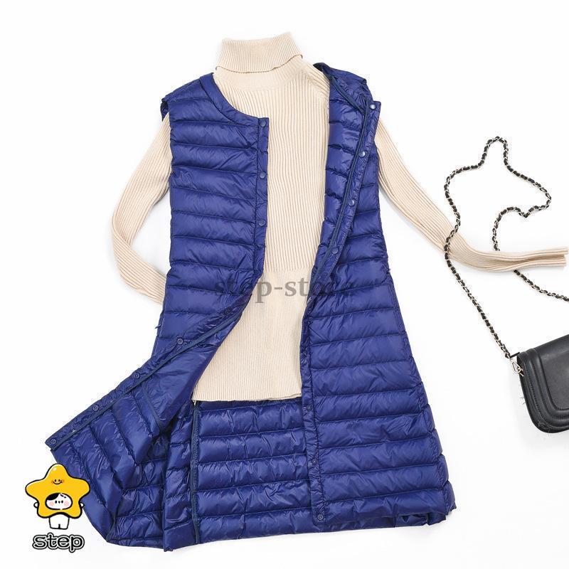 ダウンベスト レディース ロング丈 ライトダウン 軽量 前開き 中綿ベスト 袖なし チョッキ アウター 一部即納 ジャケット 防寒 保温 無地 秋冬 アウトドア 通勤 | ブランド登録なし | 01